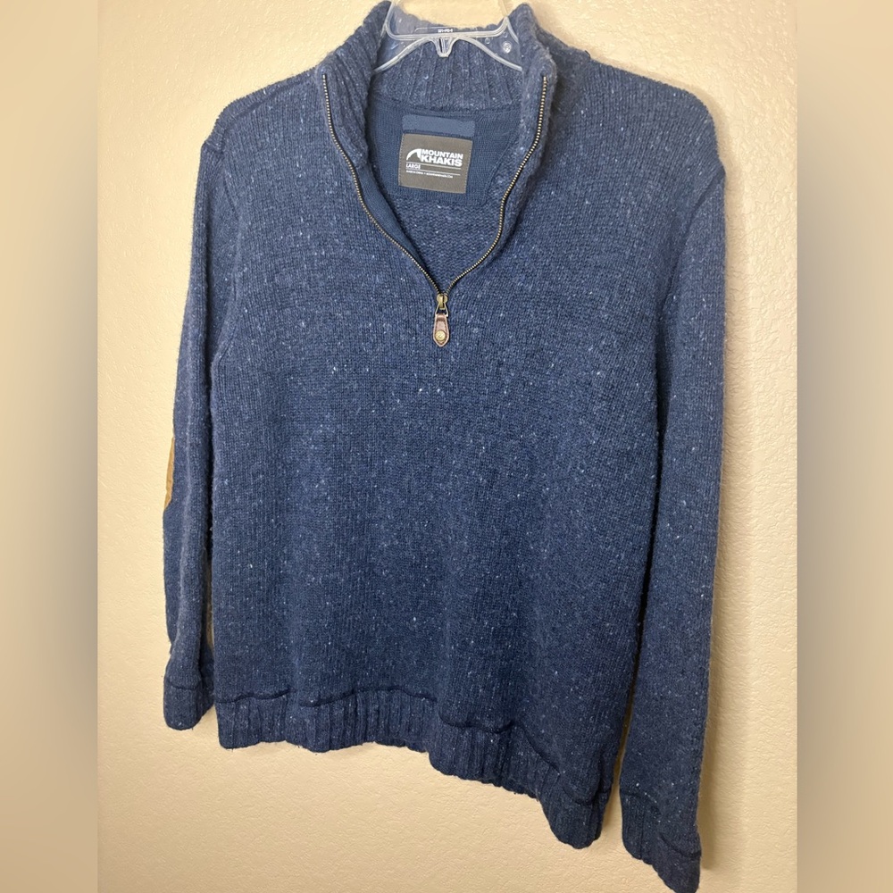 Mountain Khakis Men's Blue Wool Zip-Up Sweater